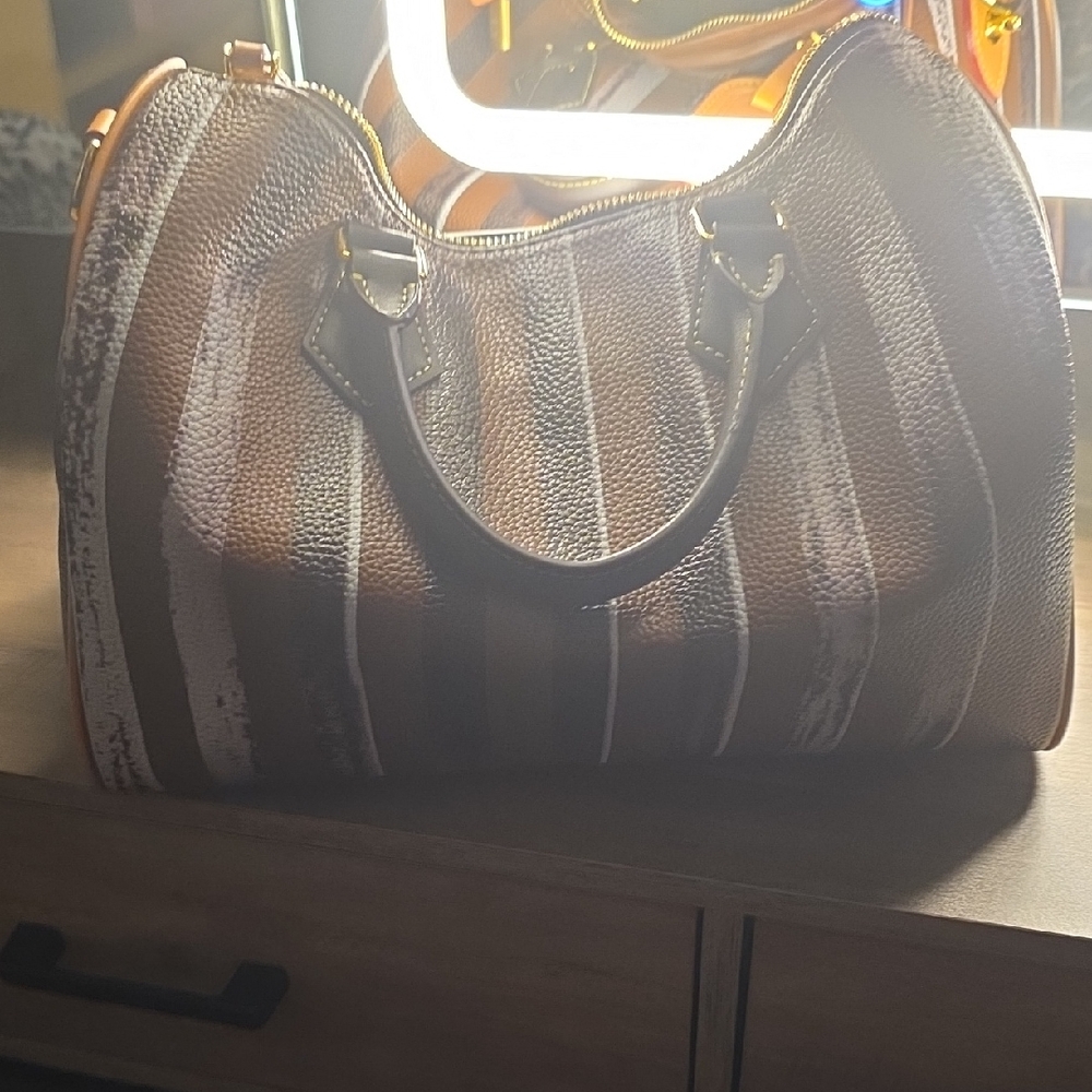 Elegant Brown Striped Women's Satchel